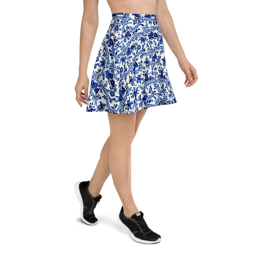 Blue Delft Meadow on Skater Skirt — Right