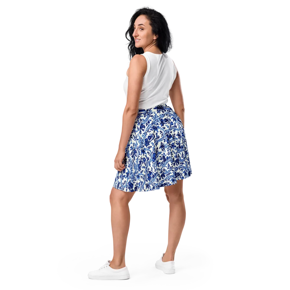 Blue Delft Meadow on Skater Skirt — Back