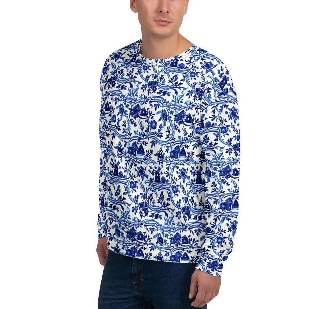 Blue Delft Meadow on Sweatshirt — Left Front