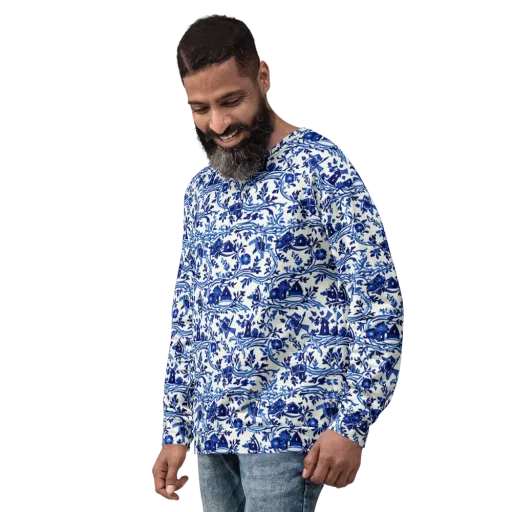 Blue Delft Meadow on a Sweatshirt