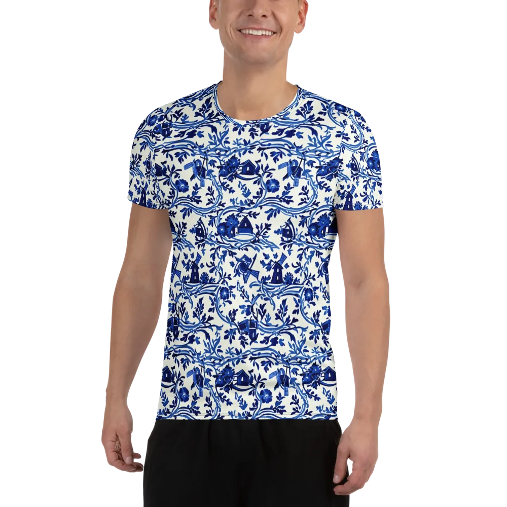 Blue Delft Meadow on Men's Athletic T-Shirt — Front