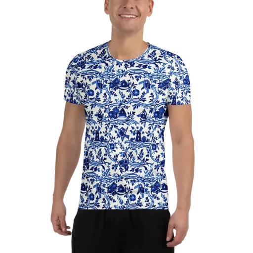 Blue Delft Meadow on a Men's Athletic T-Shirt
