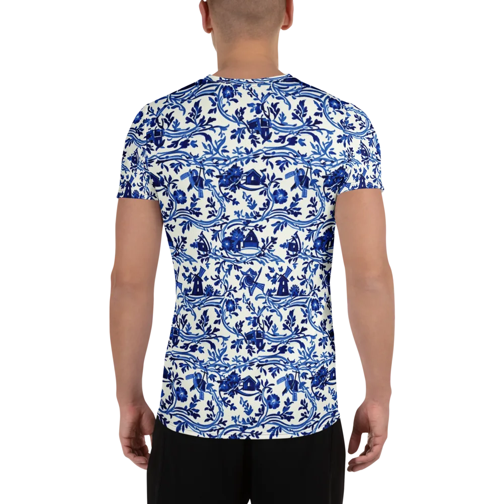 Blue Delft Meadow on Men's Athletic T-Shirt — Back