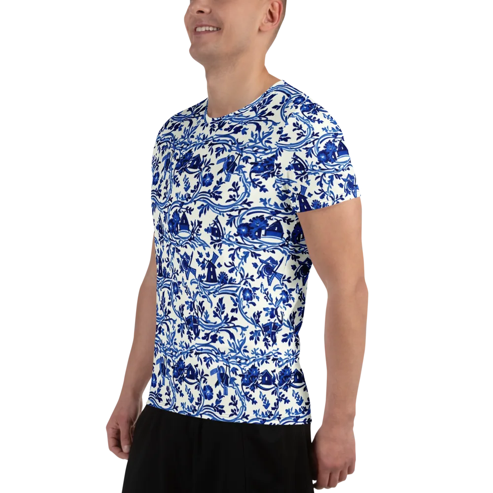 Blue Delft Meadow on Men's Athletic T-Shirt — Left