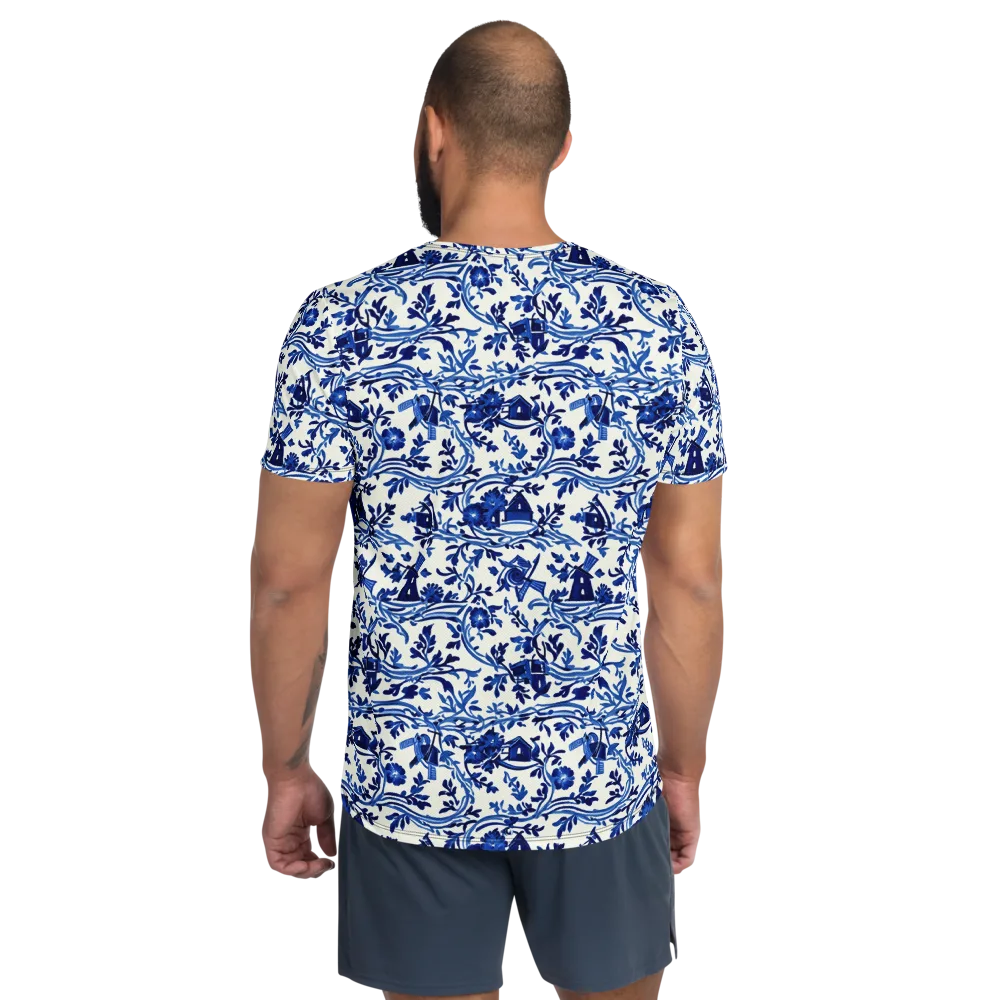 Blue Delft Meadow on Men's Athletic T-Shirt — Back