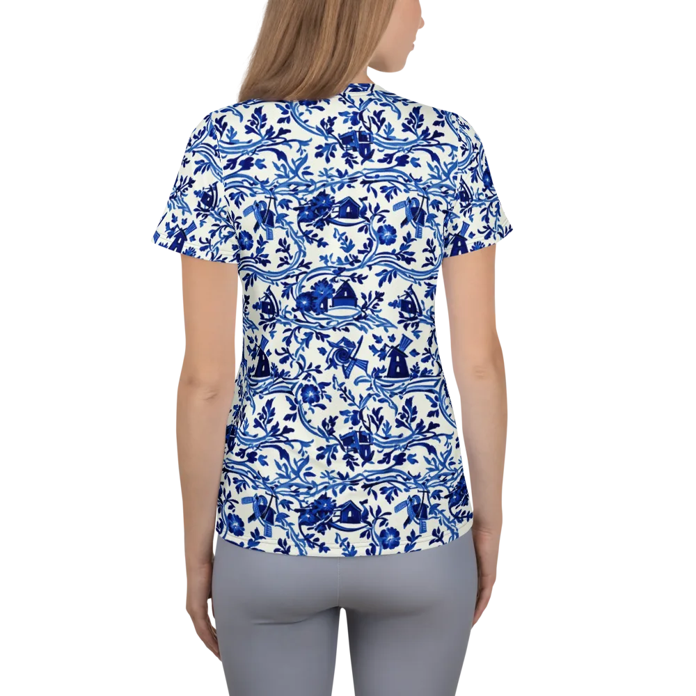 Blue Delft Meadow on Women's Athletic T-Shirt — Back