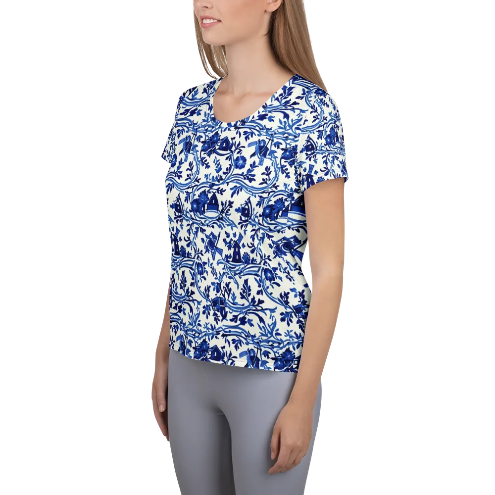 Blue Delft Meadow on Women's Athletic T-Shirt — Left