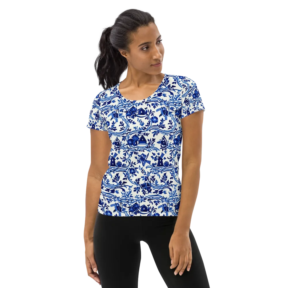 Blue Delft Meadow on Women's Athletic T-Shirt — Front