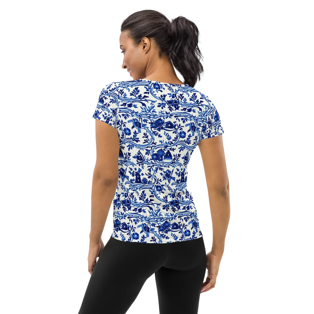 Blue Delft Meadow on Women's Athletic T-Shirt — Back
