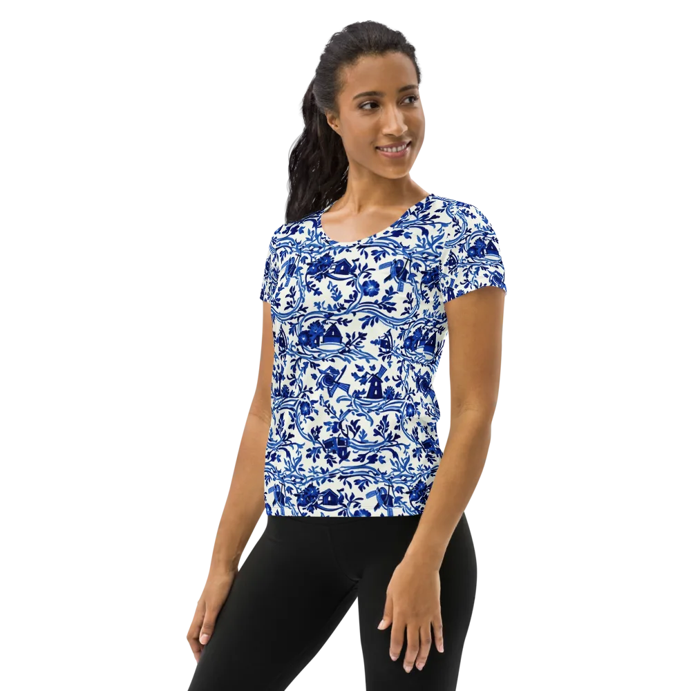Blue Delft Meadow on Women's Athletic T-Shirt — Left