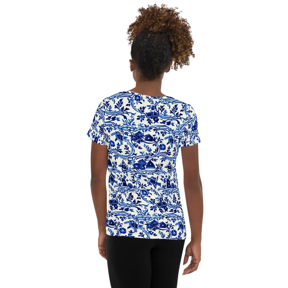 Blue Delft Meadow on Women's Athletic T-Shirt — Back