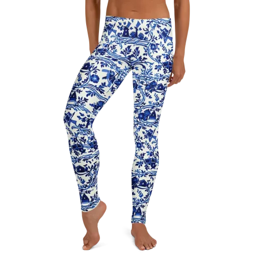 Blue Delft Meadow on a Leggings