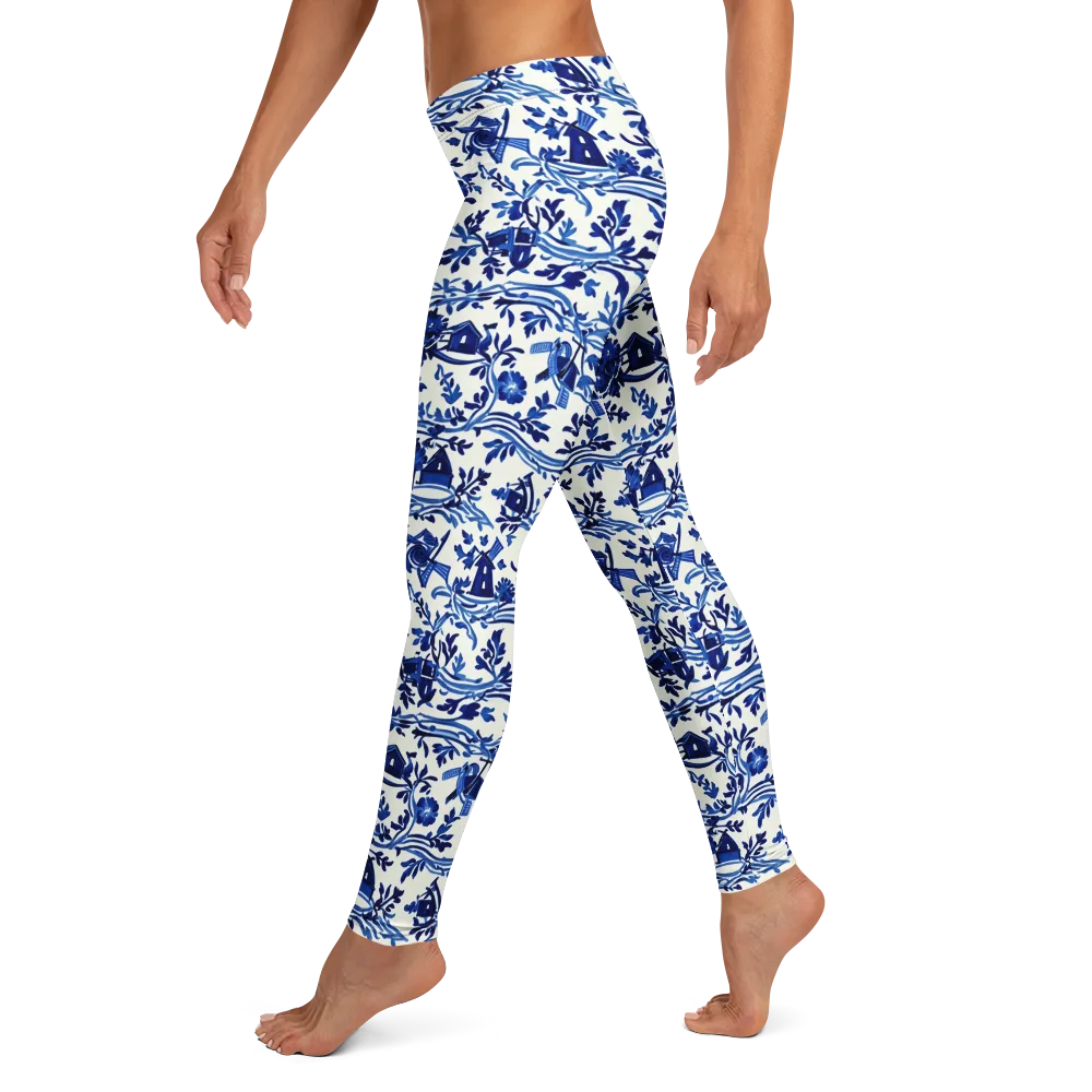 Blue Delft Meadow on Leggings — Left