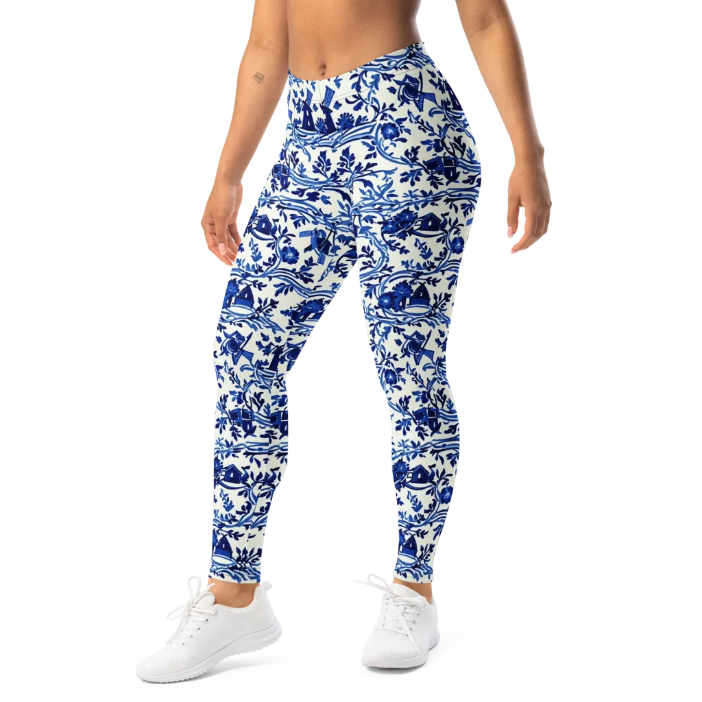 Blue Delft Meadow on Leggings — Left Front
