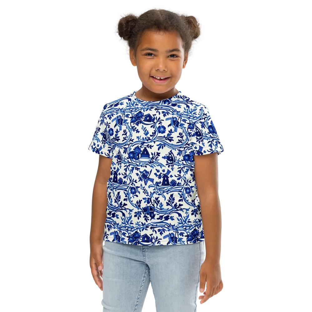 Blue Delft Meadow on Kids Crew Neck T-Shirt — Front