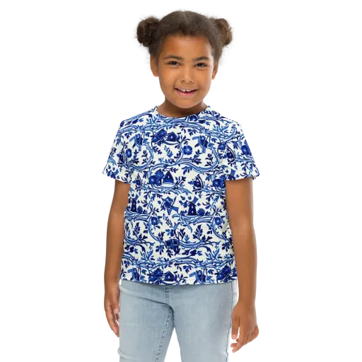 Blue Delft Meadow on a Kids Crew Neck T-Shirt