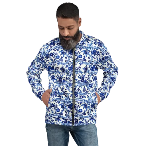 Blue Delft Meadow on a Bomber Jacket