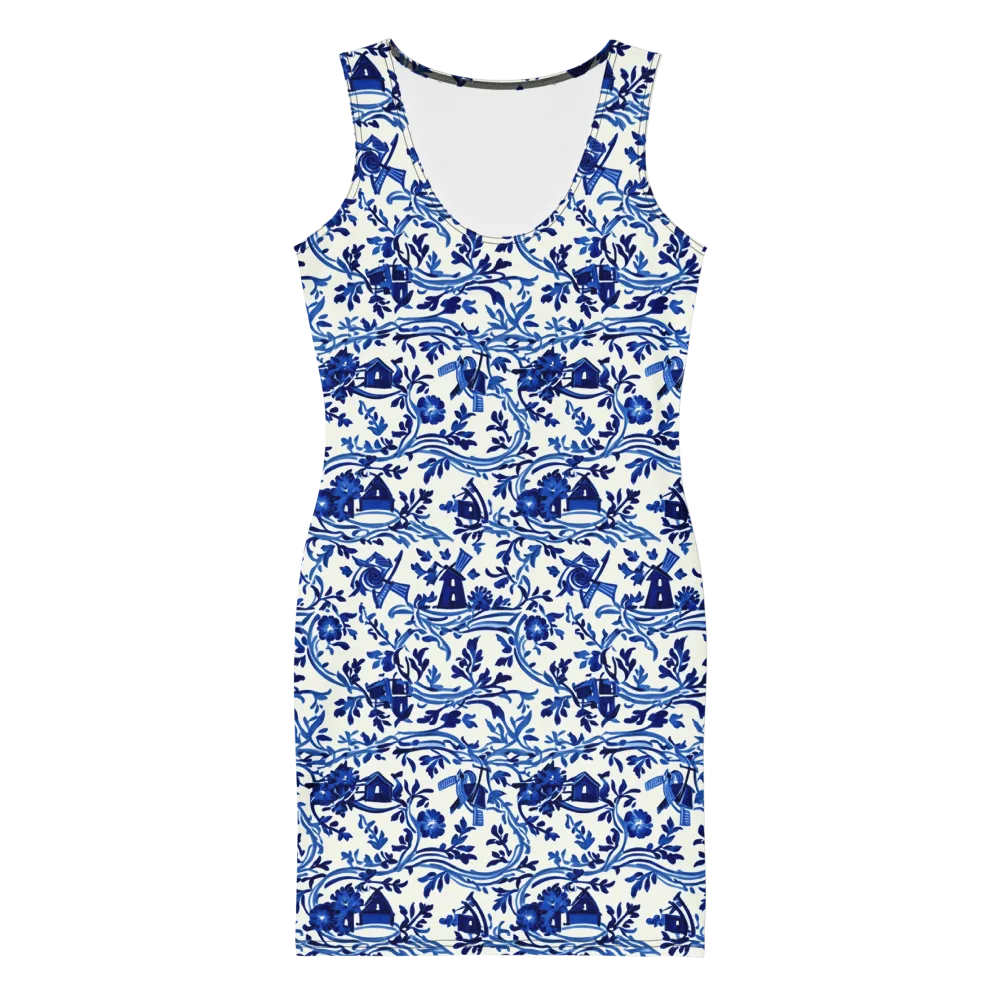 Blue Delft Meadow on Bodycon Dress — Front
