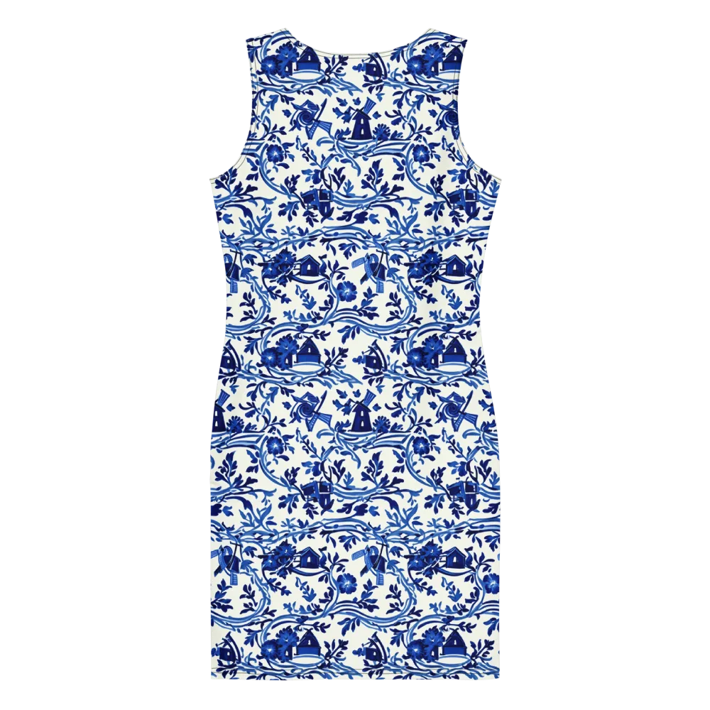 Blue Delft Meadow on Bodycon Dress — Back