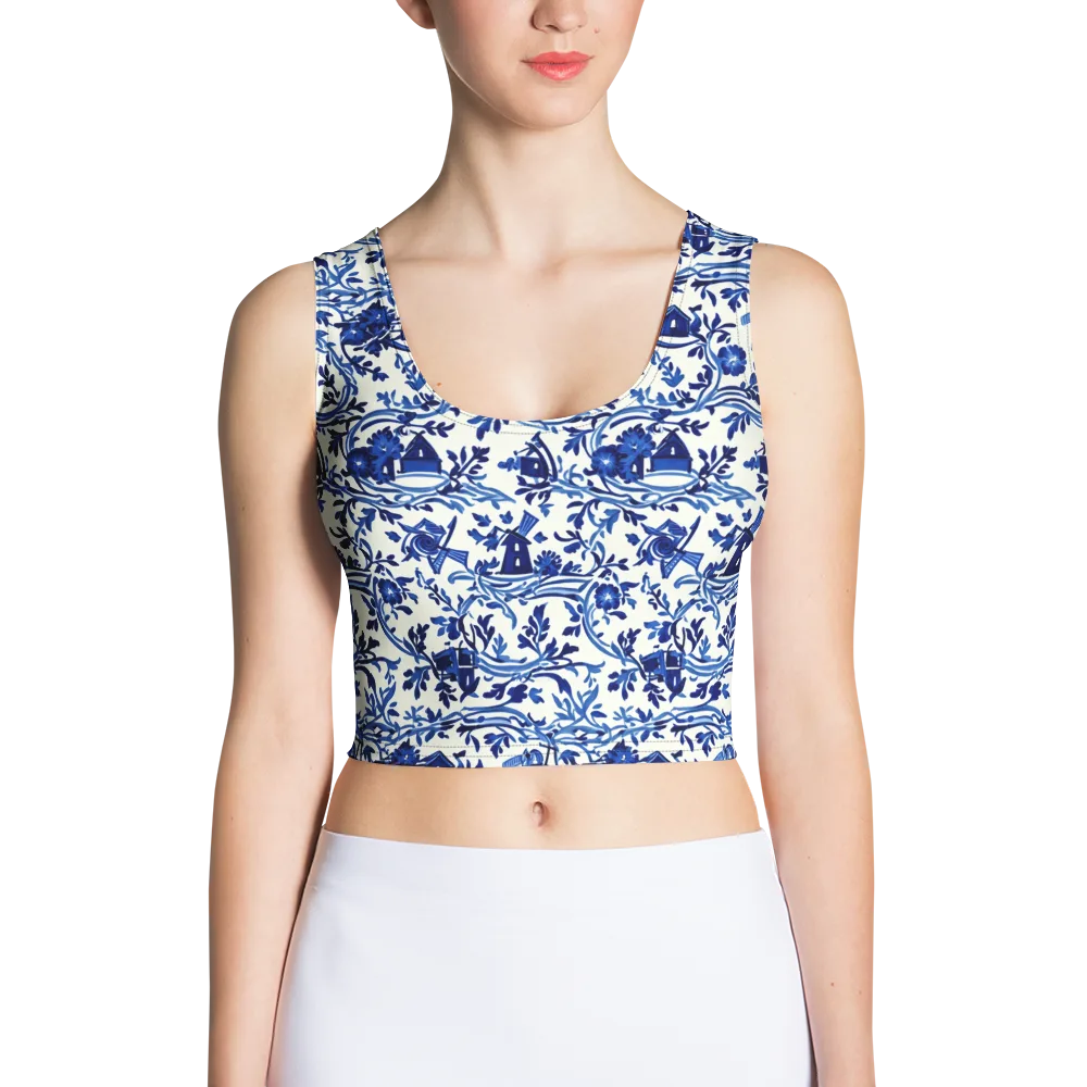 Blue Delft Meadow on Crop Top — Front