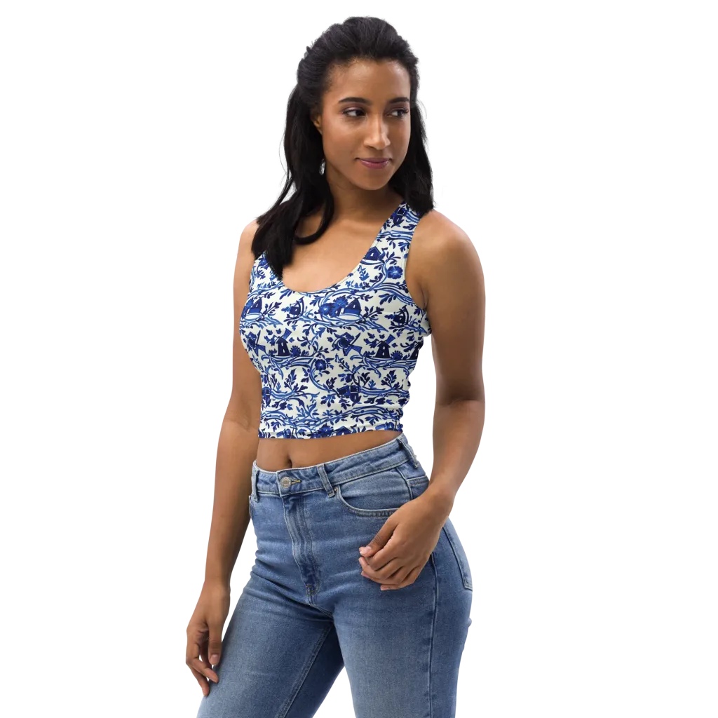Blue Delft Meadow on Crop Top — Left Front