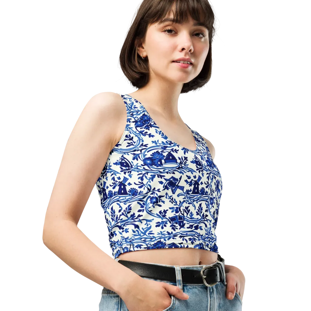 Blue Delft Meadow on Crop Top — Right Front