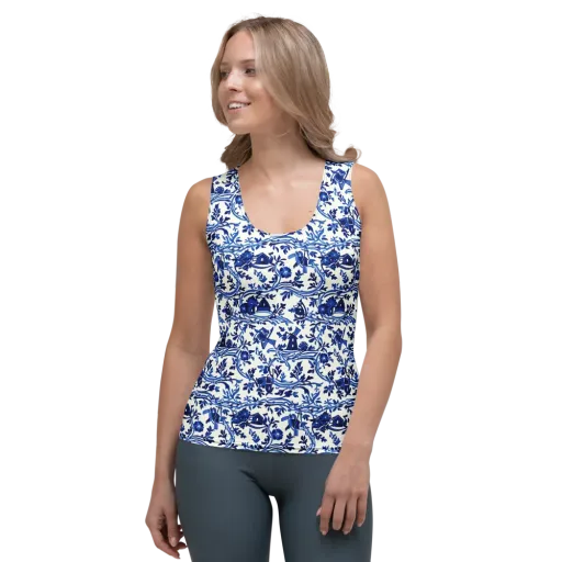 Blue Delft Meadow on a Women's Tank Top