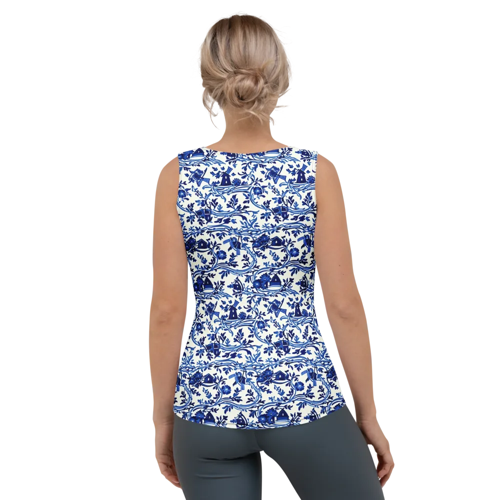 Blue Delft Meadow on Women's Tank Top — Back