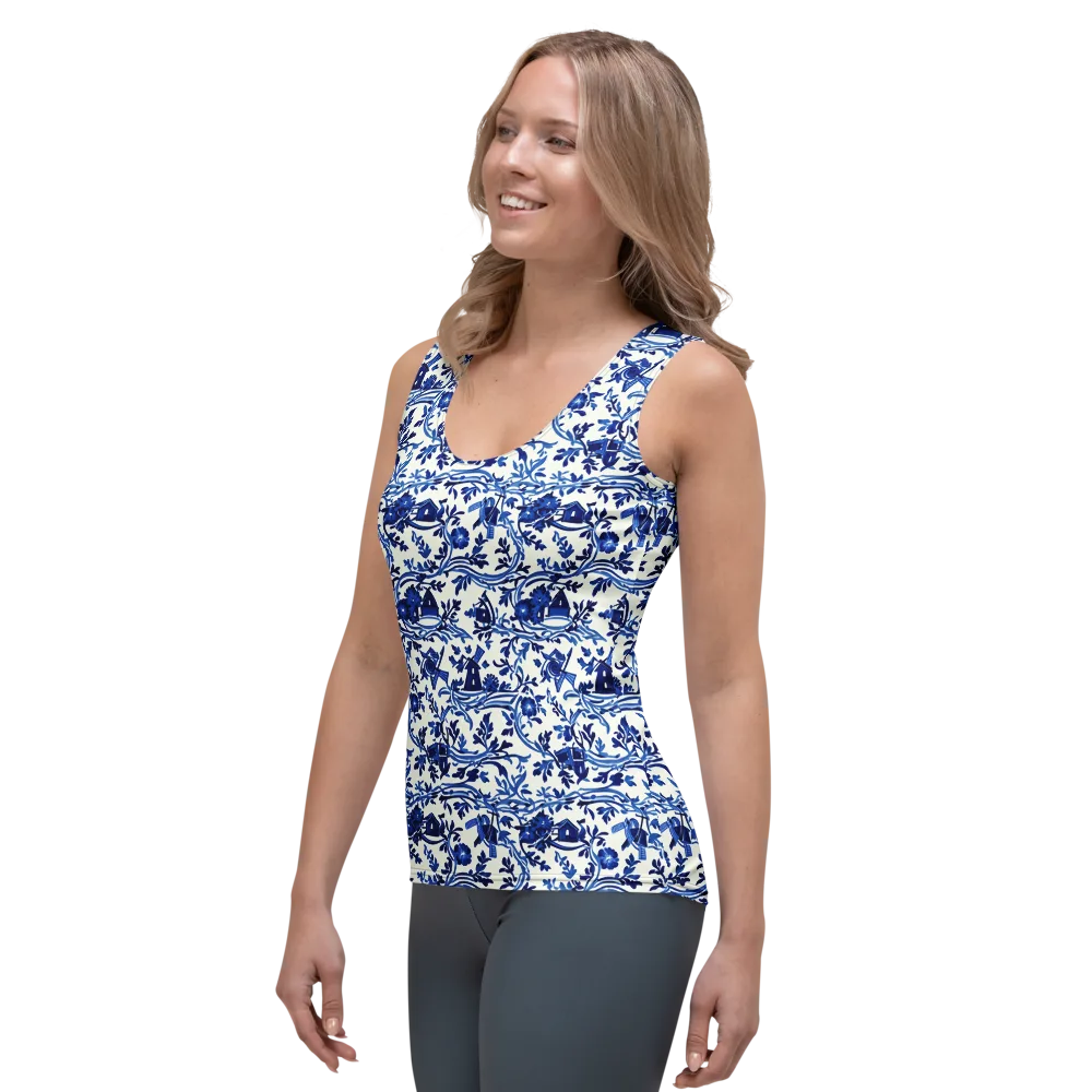 Blue Delft Meadow on Women's Tank Top — Left Front
