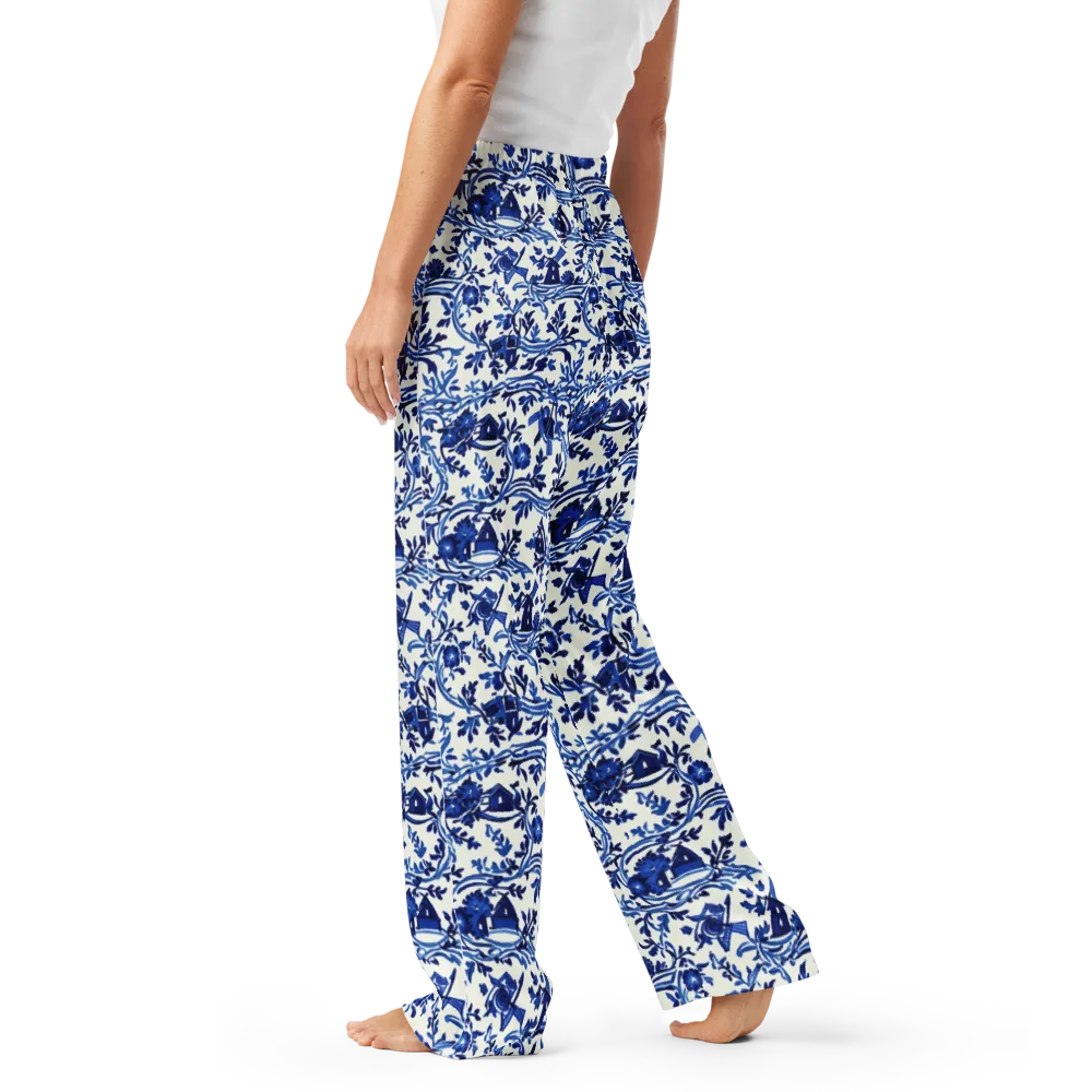 Blue Delft Meadow on Women's Pajama Pants — Left