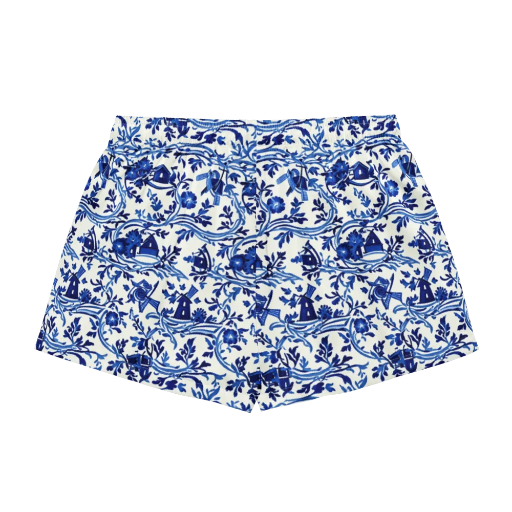 Blue Delft Meadow on Women's Pajama Shorts — Back