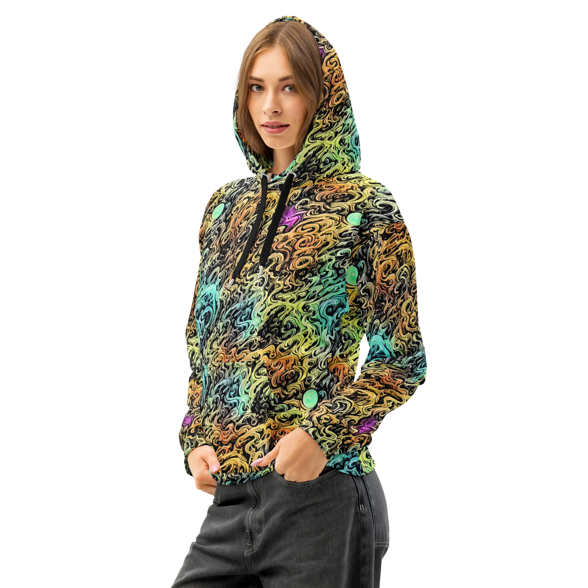 Blacklight Flux on Cotton Hoodie — Left Front