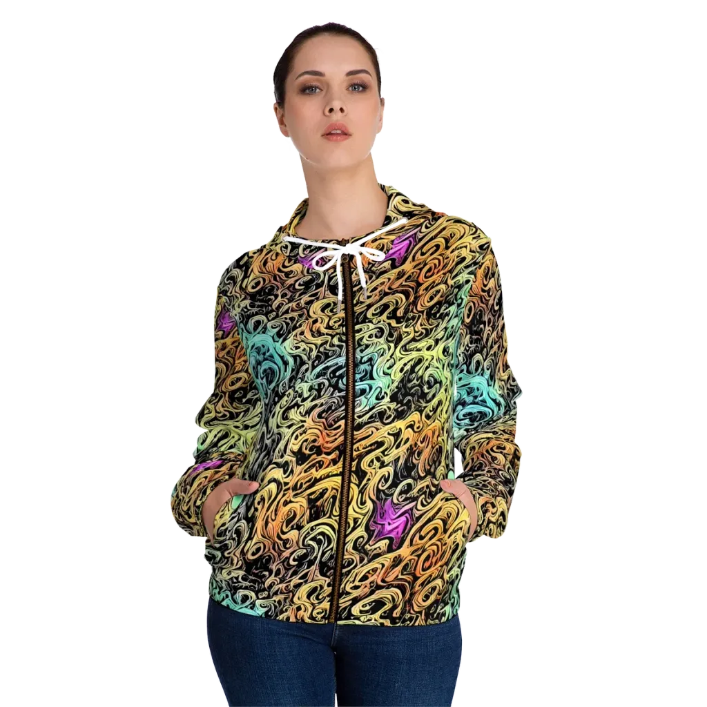 Blacklight Flux on Women's Full-Zip Hoodie — Front On Person