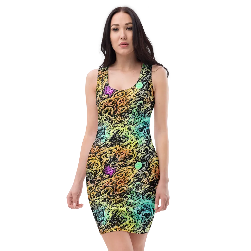 Blacklight Flux on Bodycon Dress — Front
