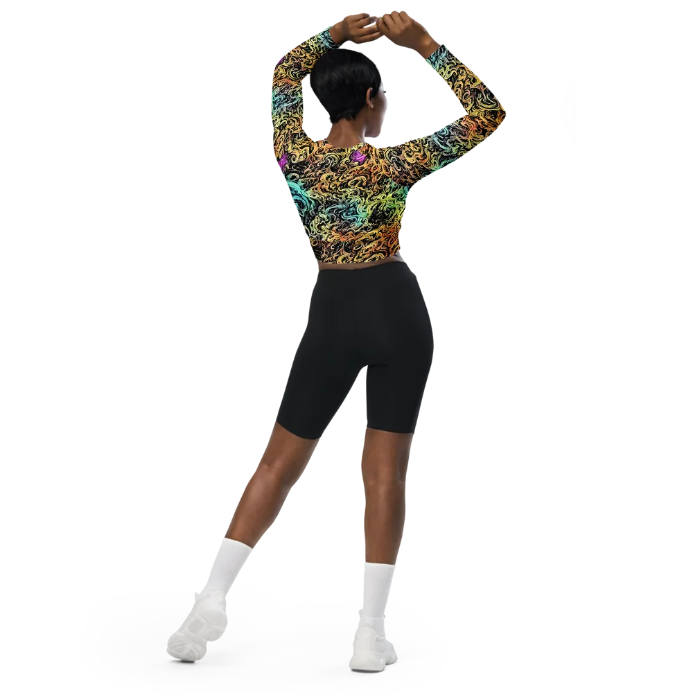Blacklight Flux on Long Sleeve Crop Top — Back