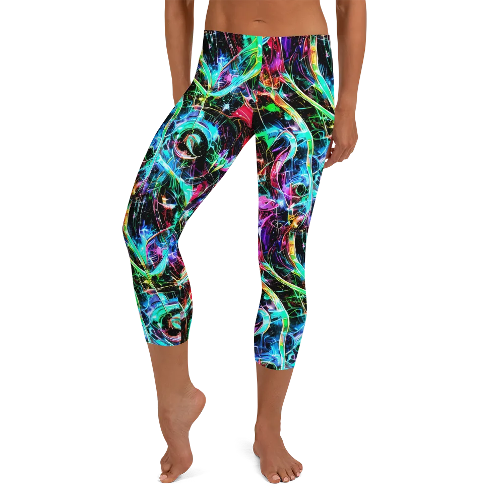 Futuristic Fever on Capri Leggings — Front