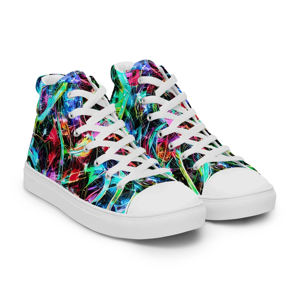 Futuristic Fever on Men's High Top Canvas Shoes — Right Front