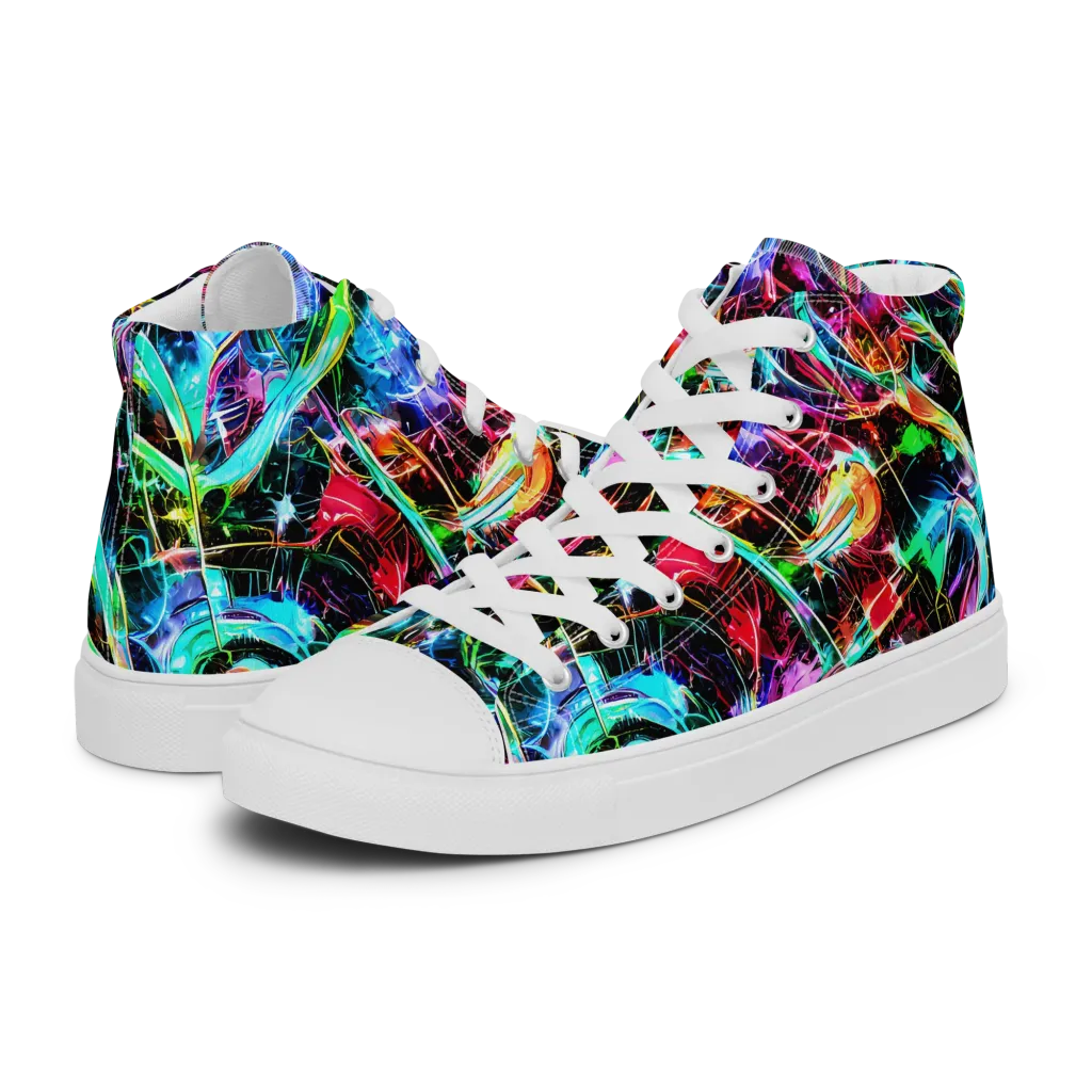 Futuristic Fever on Men's High Top Canvas Shoes — Left