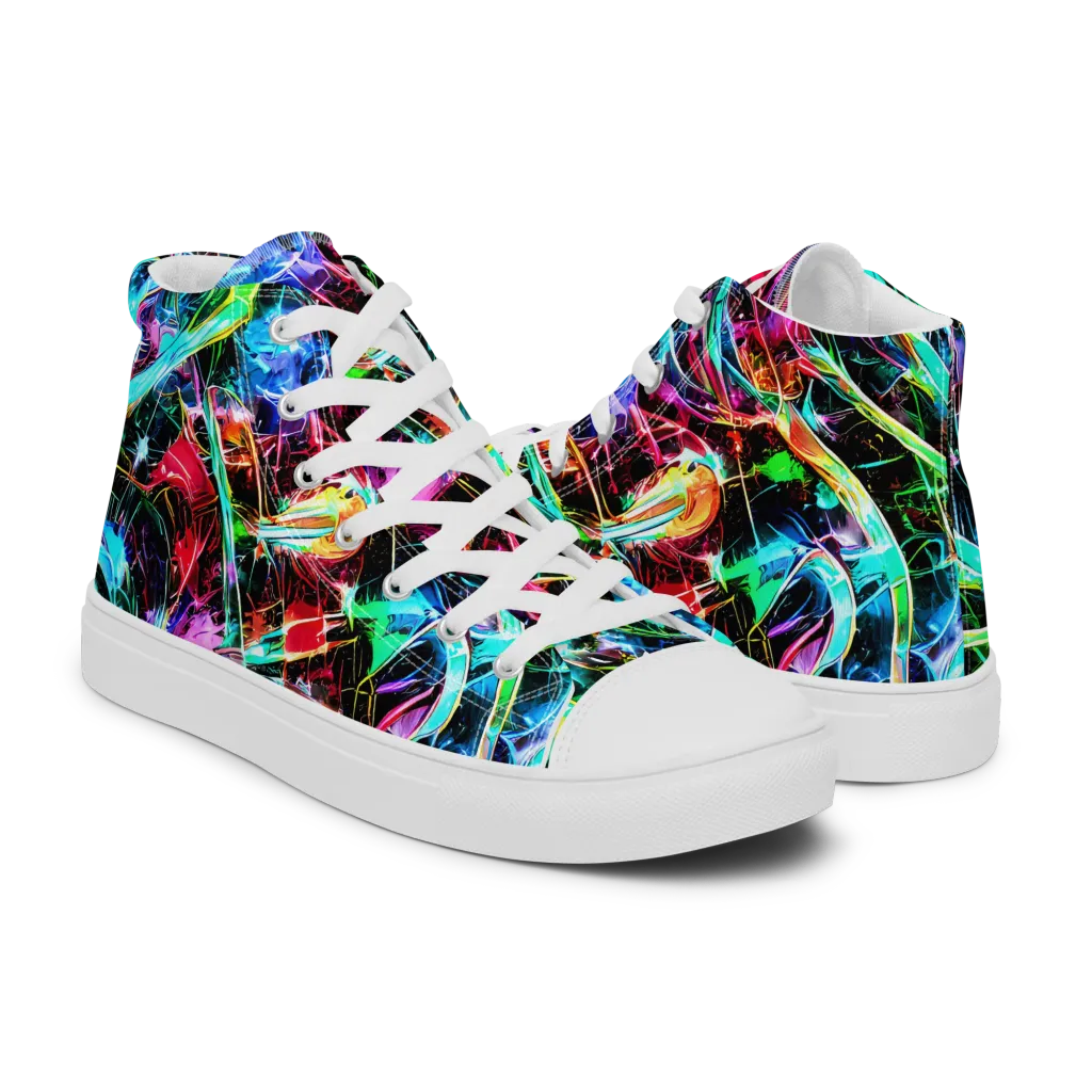 Futuristic Fever on Men's High Top Canvas Shoes — Right