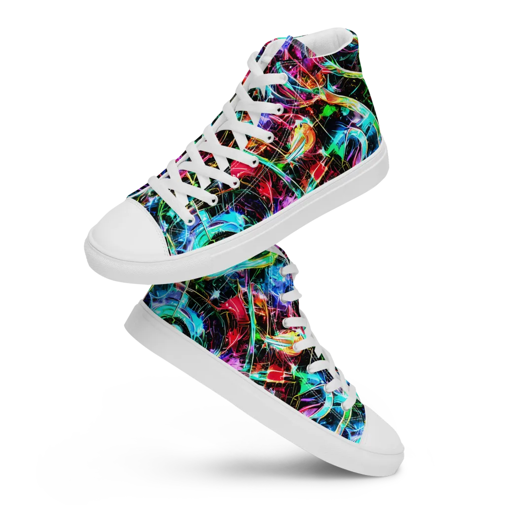 Futuristic Fever on Men's High Top Canvas Shoes — Front