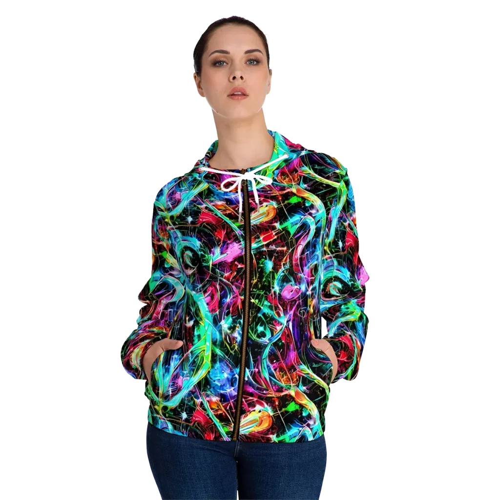 Futuristic Fever on Women's Full-Zip Hoodie — Front On Person