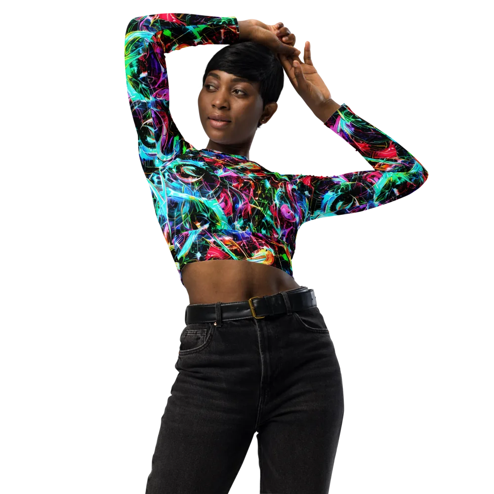 Futuristic Fever on Long Sleeve Crop Top — Front