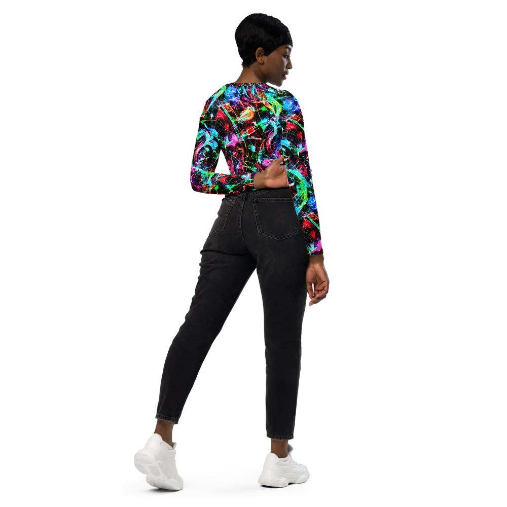 Futuristic Fever on Long Sleeve Crop Top — Right Back