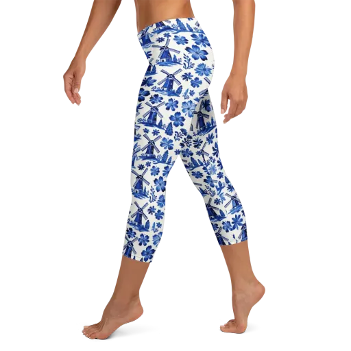 Cobalt Windmill Garden on a Capri Leggings