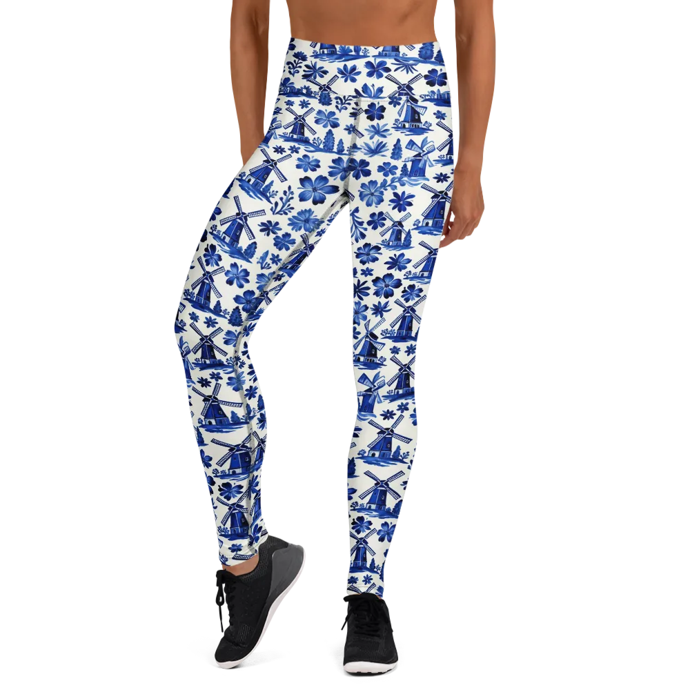 Cobalt Windmill Garden on Yoga Leggings — Front