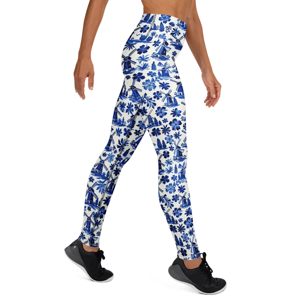 Cobalt Windmill Garden on Yoga Leggings — Right
