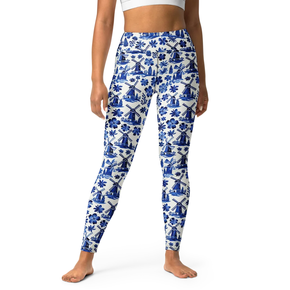 Cobalt Windmill Garden on Yoga Leggings — Front