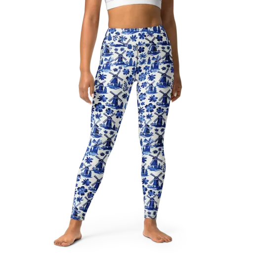 Cobalt Windmill Garden on a Yoga Leggings