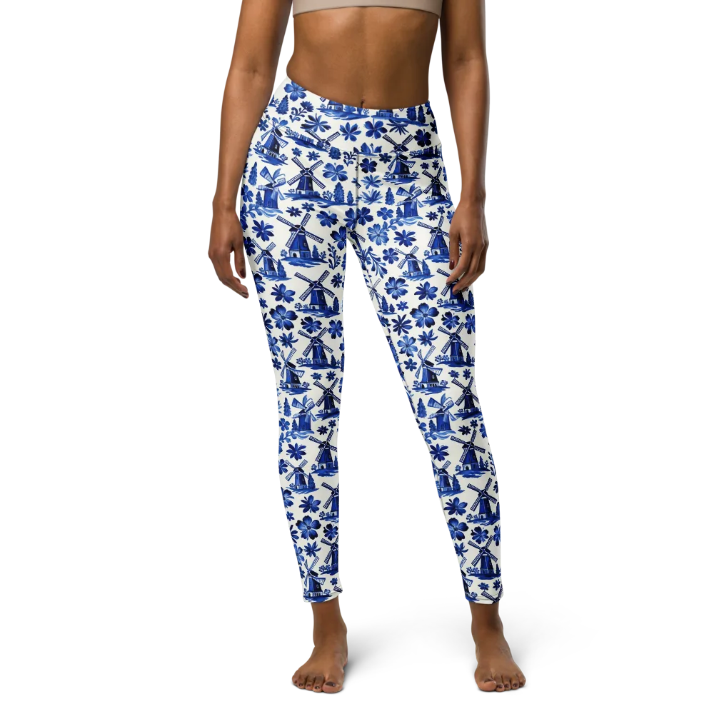 Cobalt Windmill Garden on Yoga Leggings — Front