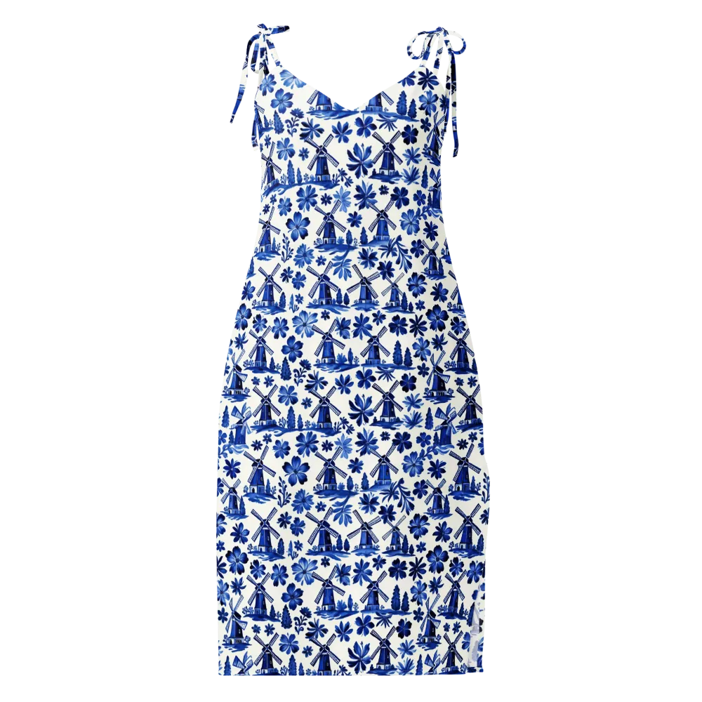 Cobalt Windmill Garden on Slip Dress — Front